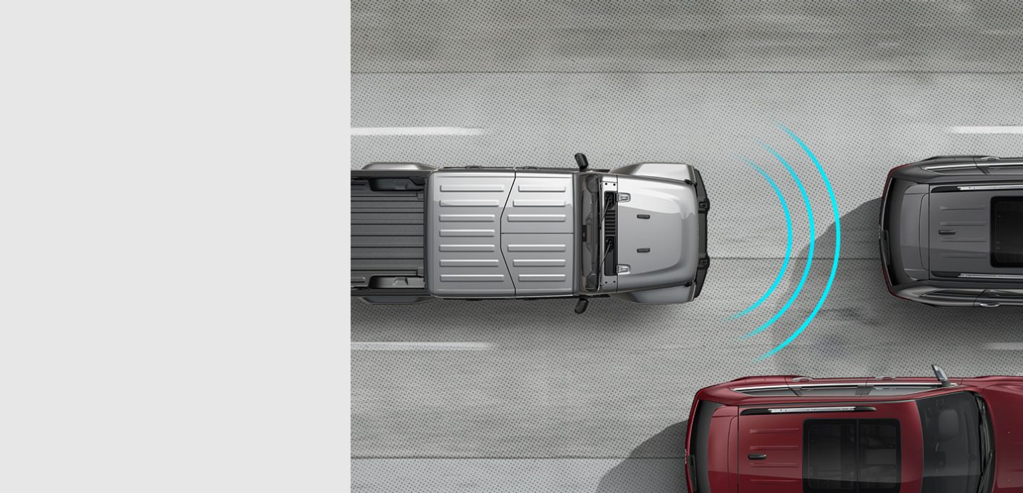 Grey Gladiator driving on highway cruise control detecting other cars on the road